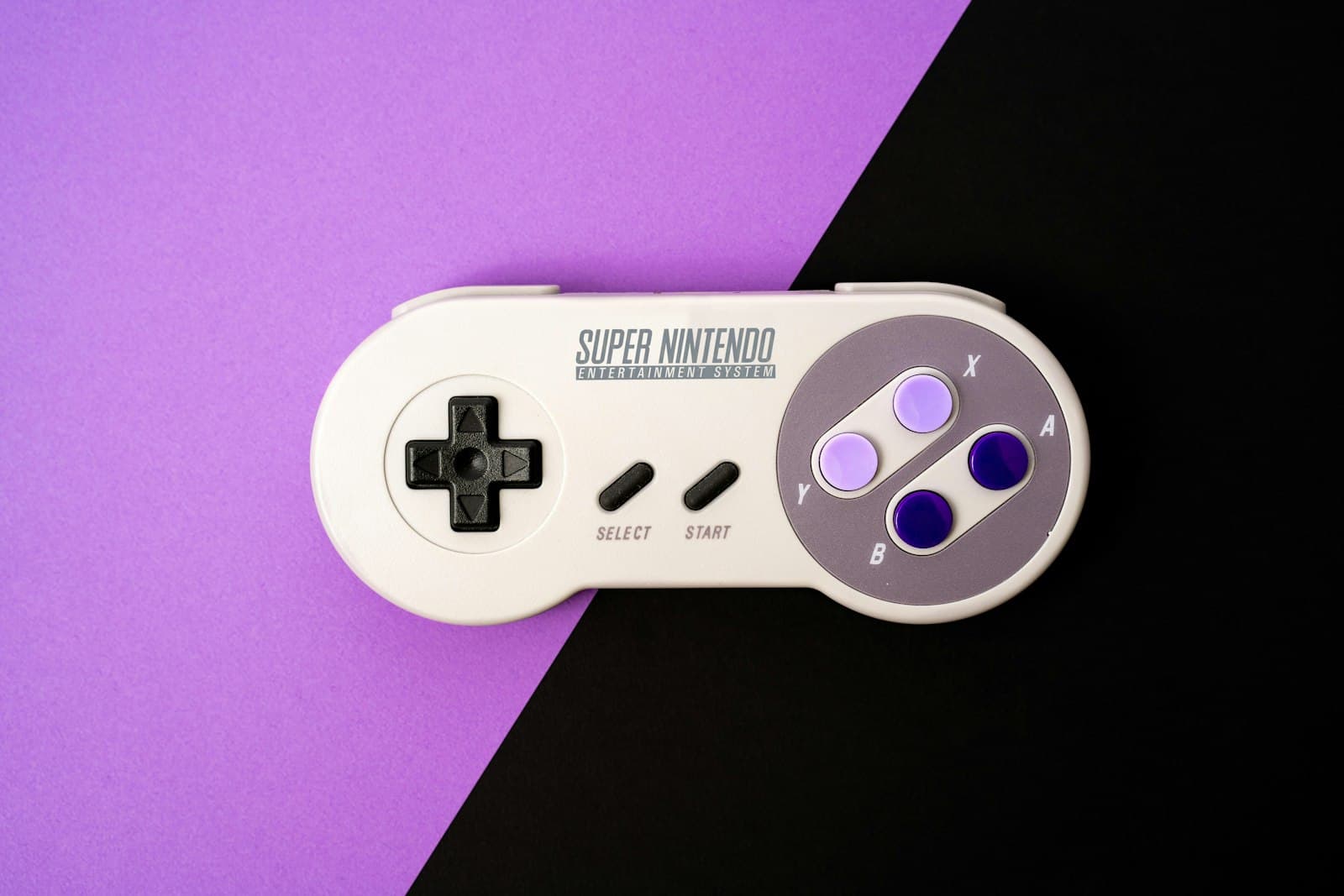 A black-and-white video game controller